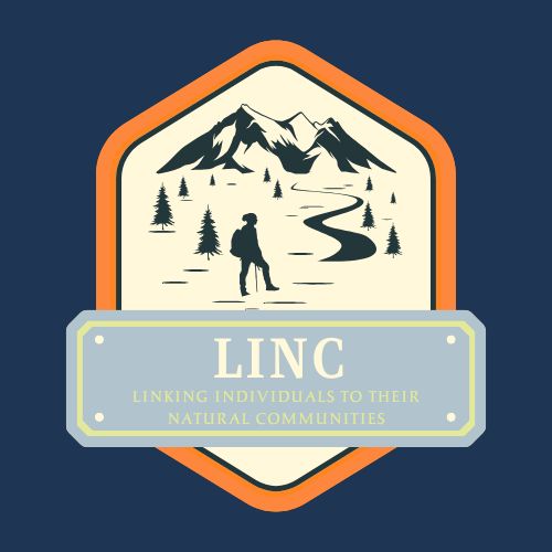 linc logo that shows a hiker on a trail and says linking individuals to their natural communities